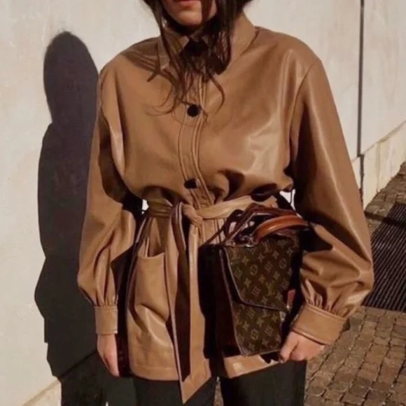 ZARA Faux Leather Belted Overshirt - Picture 10 of 10